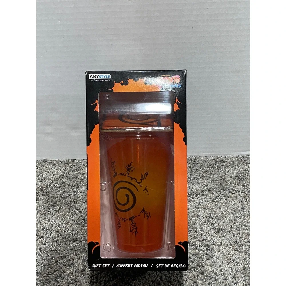 Glass and Coaster Gift Set Naruto Shippuden Unisex Orange New Anime Symbols OS